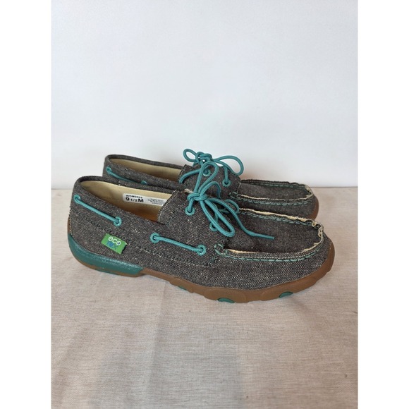 Twisted X Shoes - Twisted X 9.5M  Driving Mocs Shoes Gray Teal Women's Slip On Sneakers Western